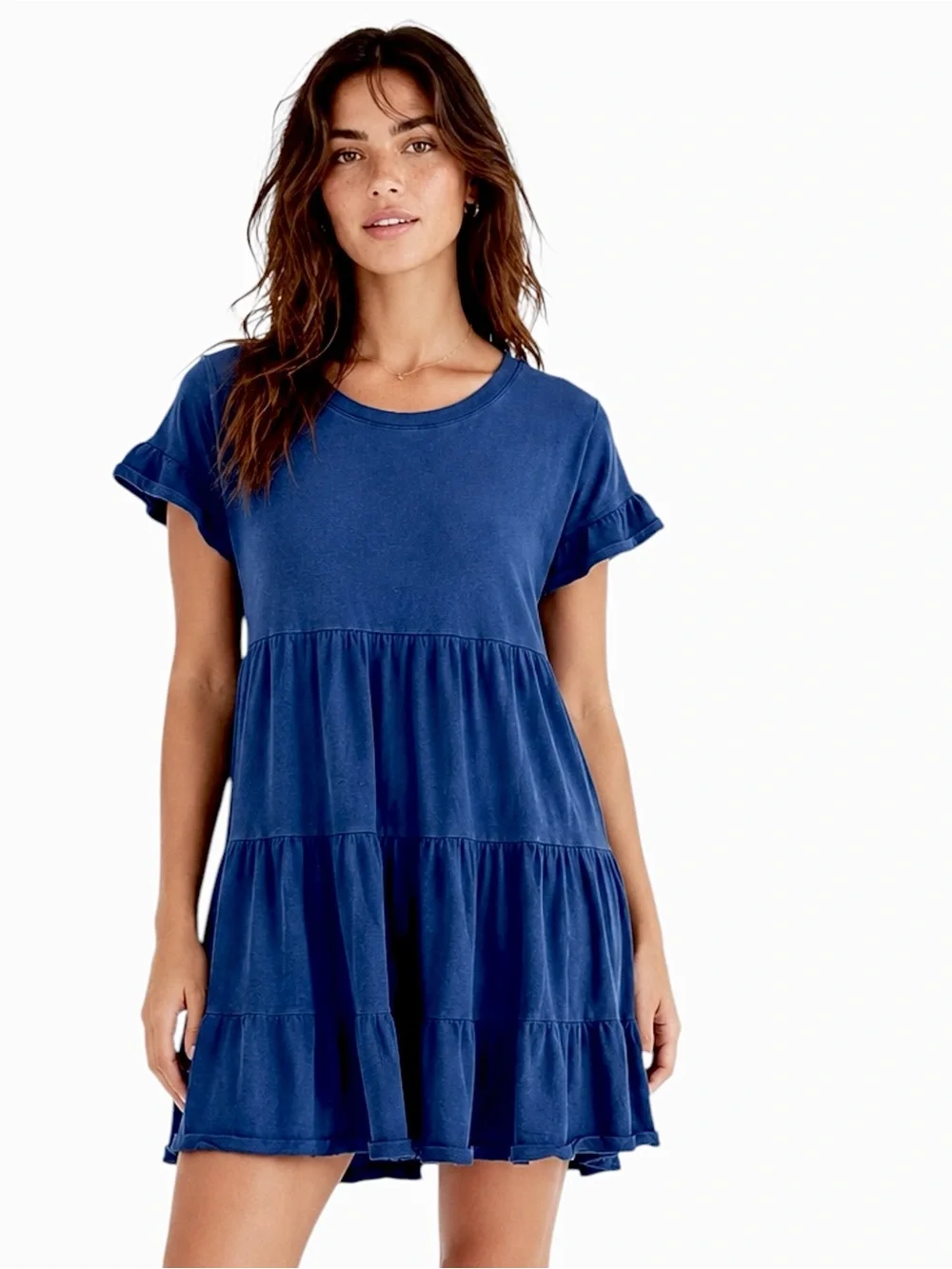 J.Crew – Tiered Dress in Broken-In Jersey – Navy Babydoll Mini Dress – Sz. S